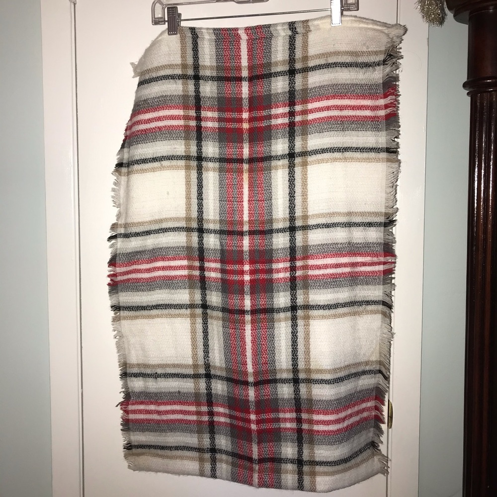 Red, black, beige, fringe Tartan infinity scarf